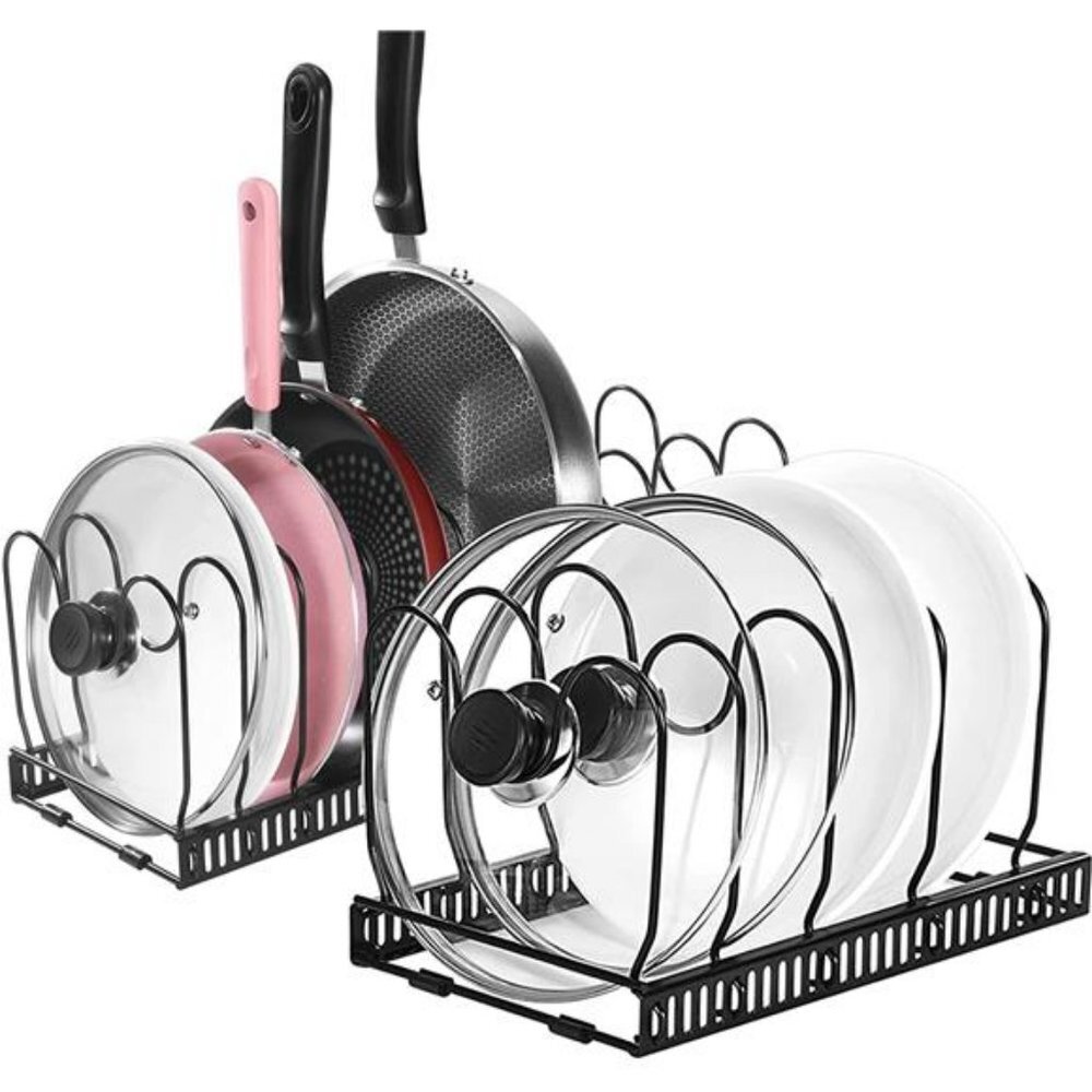 Pots and Pans Organizer Rack For Cabinet, 2 Pack Pot Lid Organizers